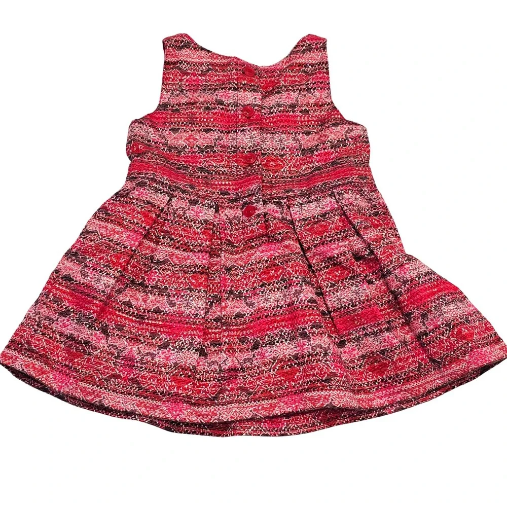 OshKosh B'gosh‎ Genuine Kids Girls Dress Red Pink Tribal Pattern Pleated 18M